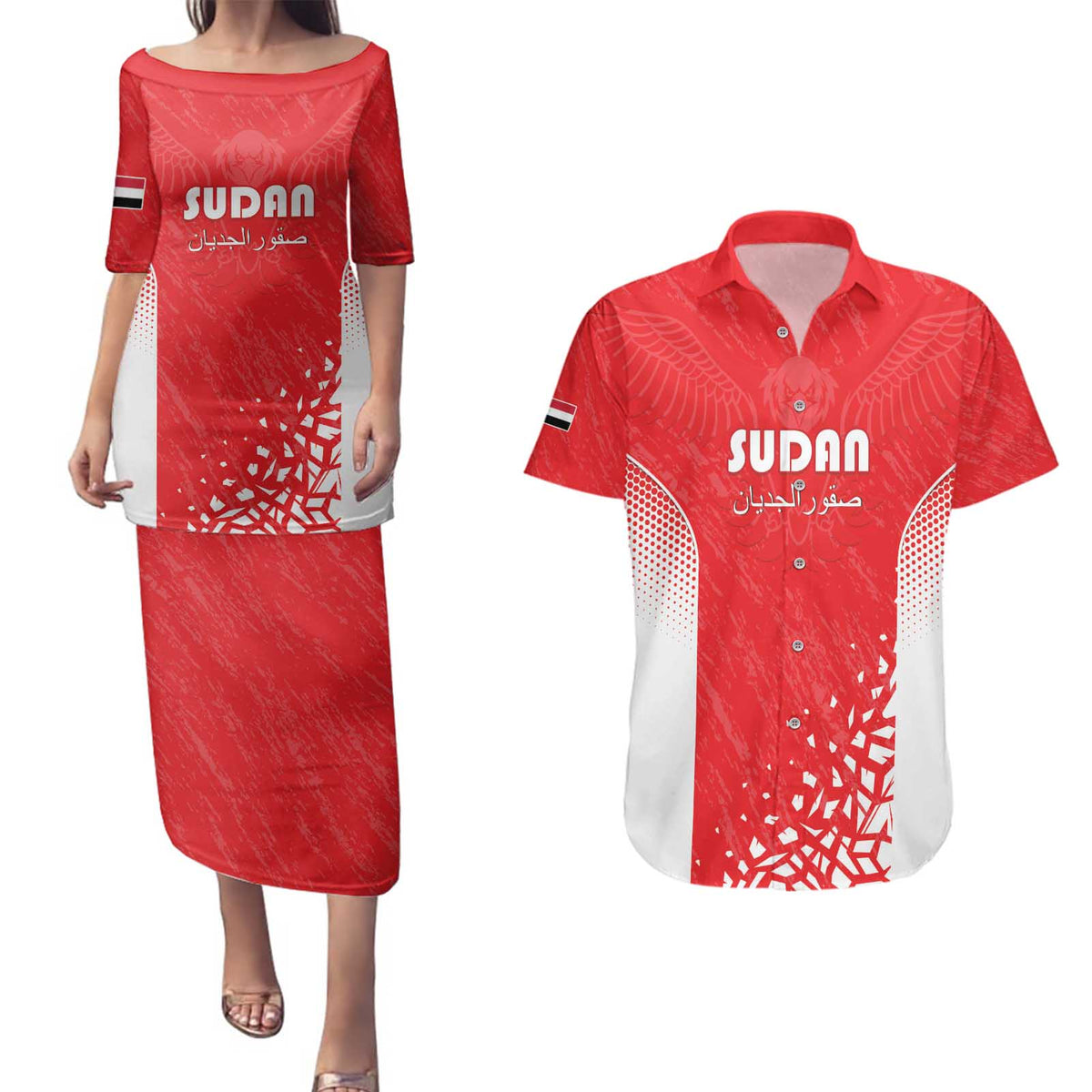 Custom Sudan Football Couples Matching Puletasi and Hawaiian Shirt Come On Falcons of Jediane - Wonder Print Shop