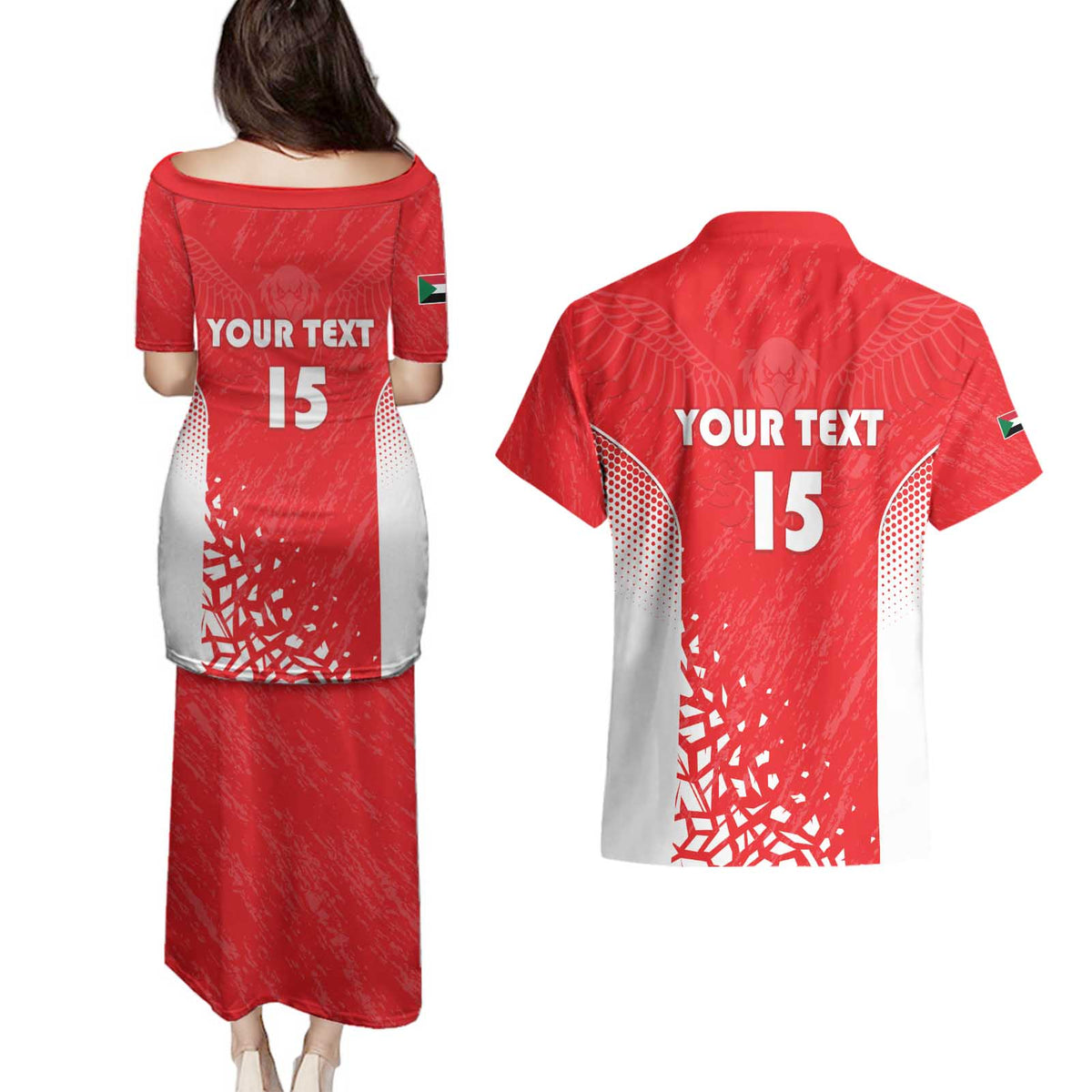 Custom Sudan Football Couples Matching Puletasi and Hawaiian Shirt Come On Falcons of Jediane - Wonder Print Shop