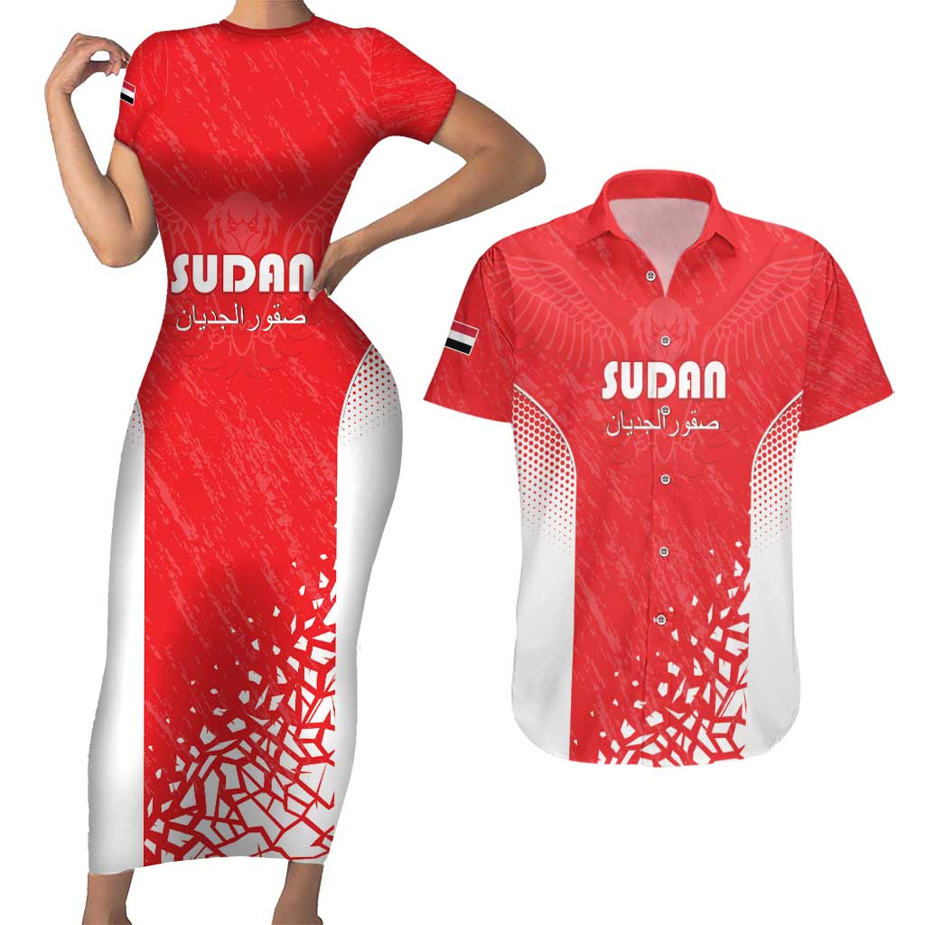 Custom Sudan Football Couples Matching Short Sleeve Bodycon Dress and Hawaiian Shirt Come On Falcons of Jediane - Wonder Print Shop