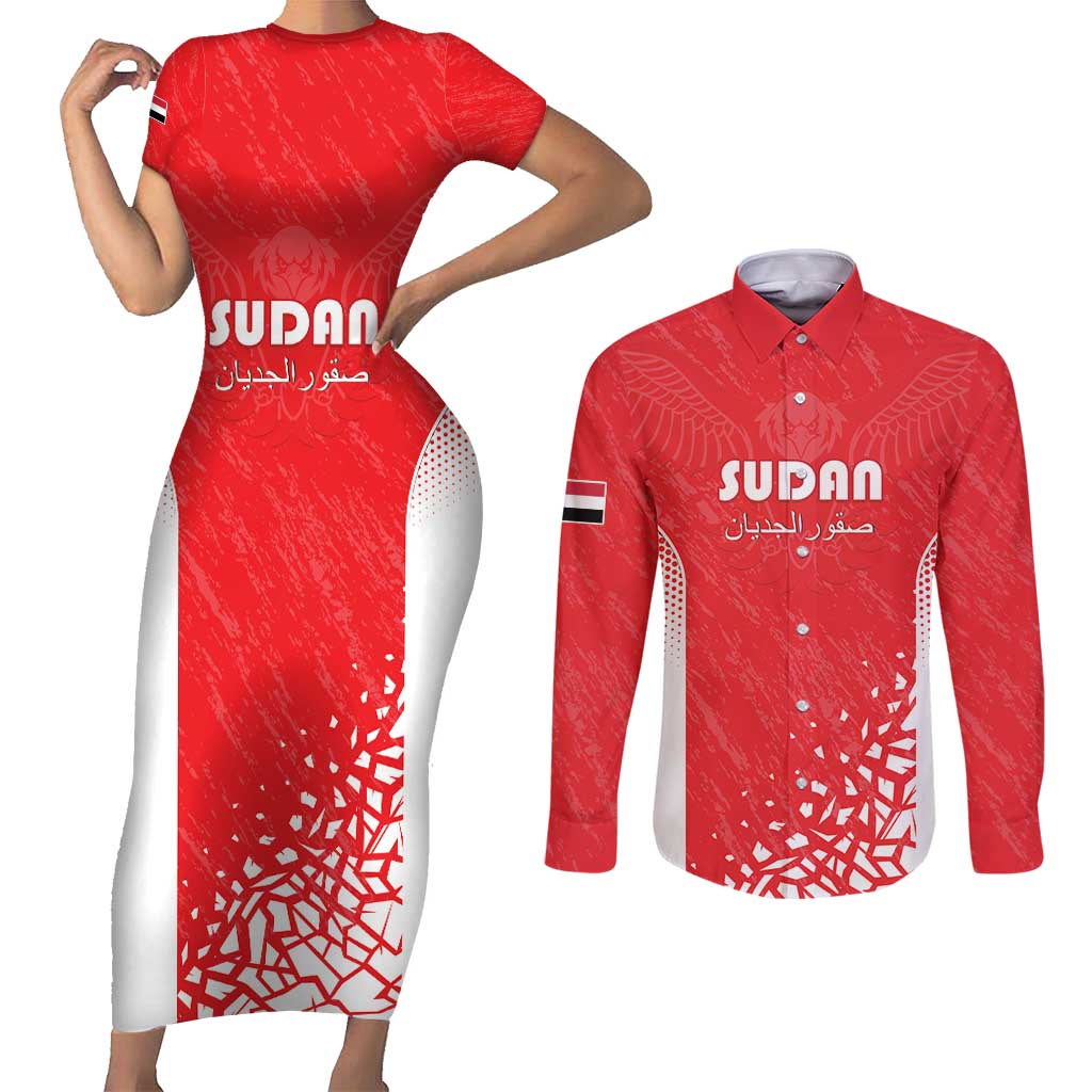 Custom Sudan Football Couples Matching Short Sleeve Bodycon Dress and Long Sleeve Button Shirt Come On Falcons of Jediane - Wonder Print Shop