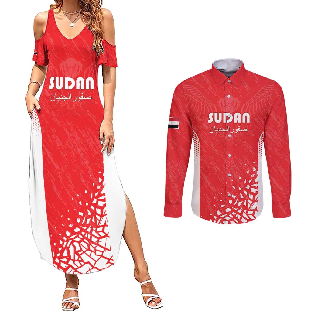 Custom Sudan Football Couples Matching Summer Maxi Dress and Long Sleeve Button Shirt Come On Falcons of Jediane - Wonder Print Shop