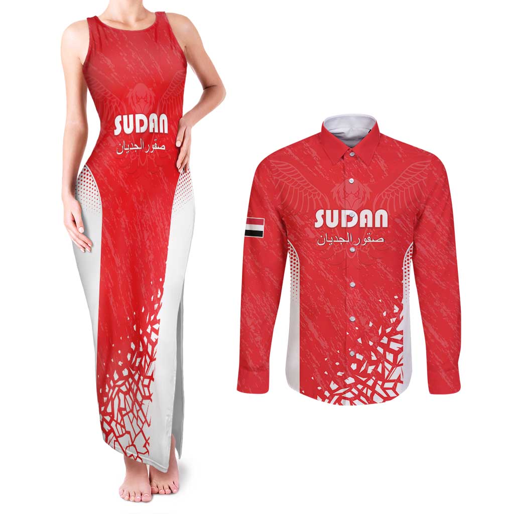 Custom Sudan Football Couples Matching Tank Maxi Dress and Long Sleeve Button Shirt Come On Falcons of Jediane - Wonder Print Shop