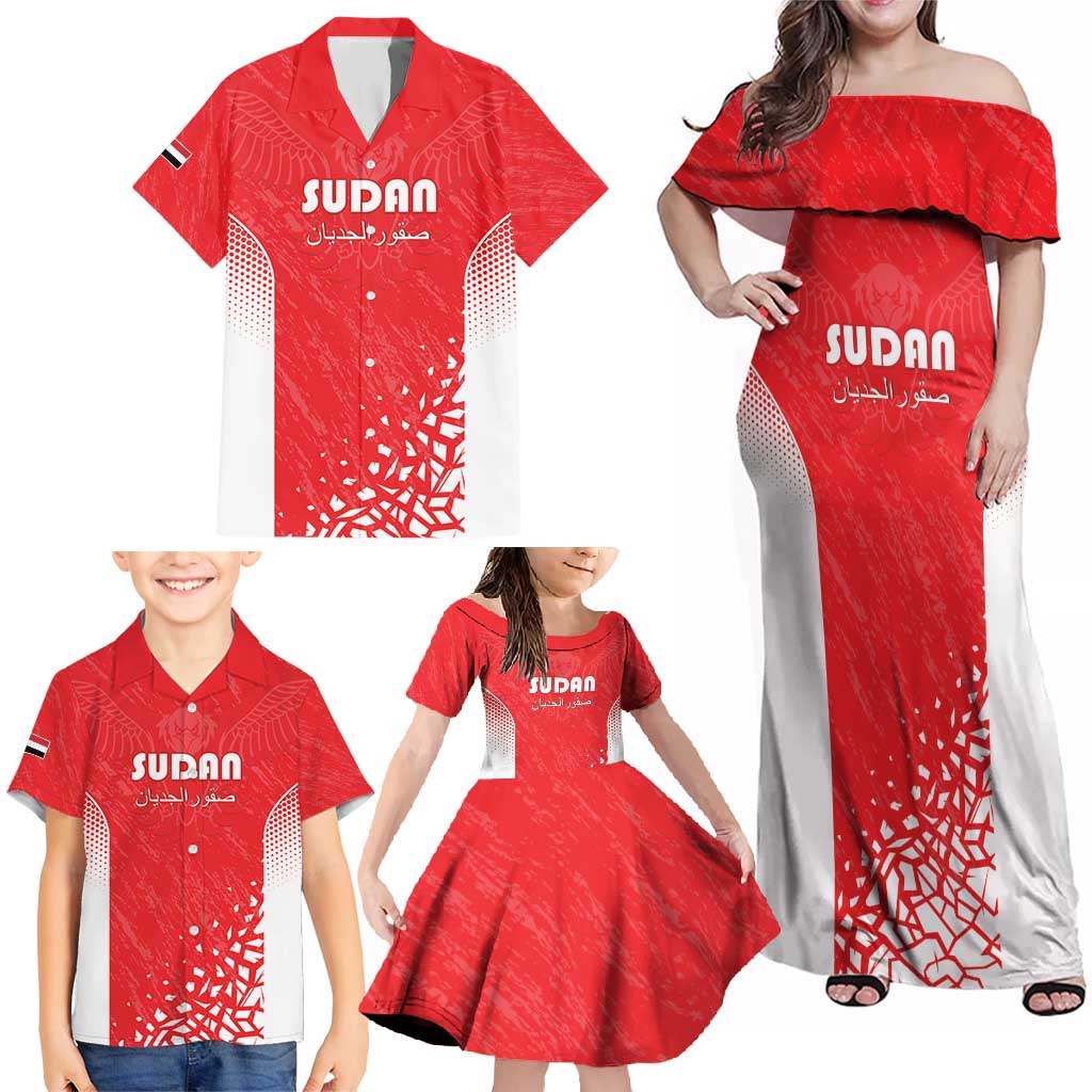 Custom Sudan Football Family Matching Off Shoulder Maxi Dress and Hawaiian Shirt Come On Falcons of Jediane - Wonder Print Shop