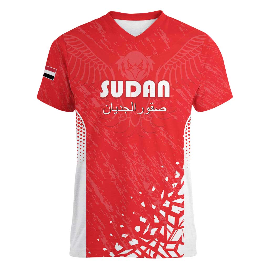Custom Sudan Football Women V-Neck T-Shirt Come On Falcons of Jediane - Wonder Print Shop