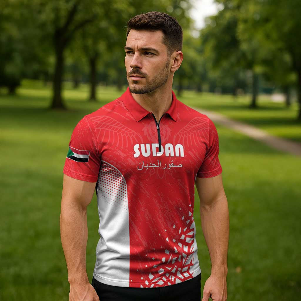 Custom Sudan Football Zipper Polo Shirt Come On Falcons of Jediane - Wonder Print Shop