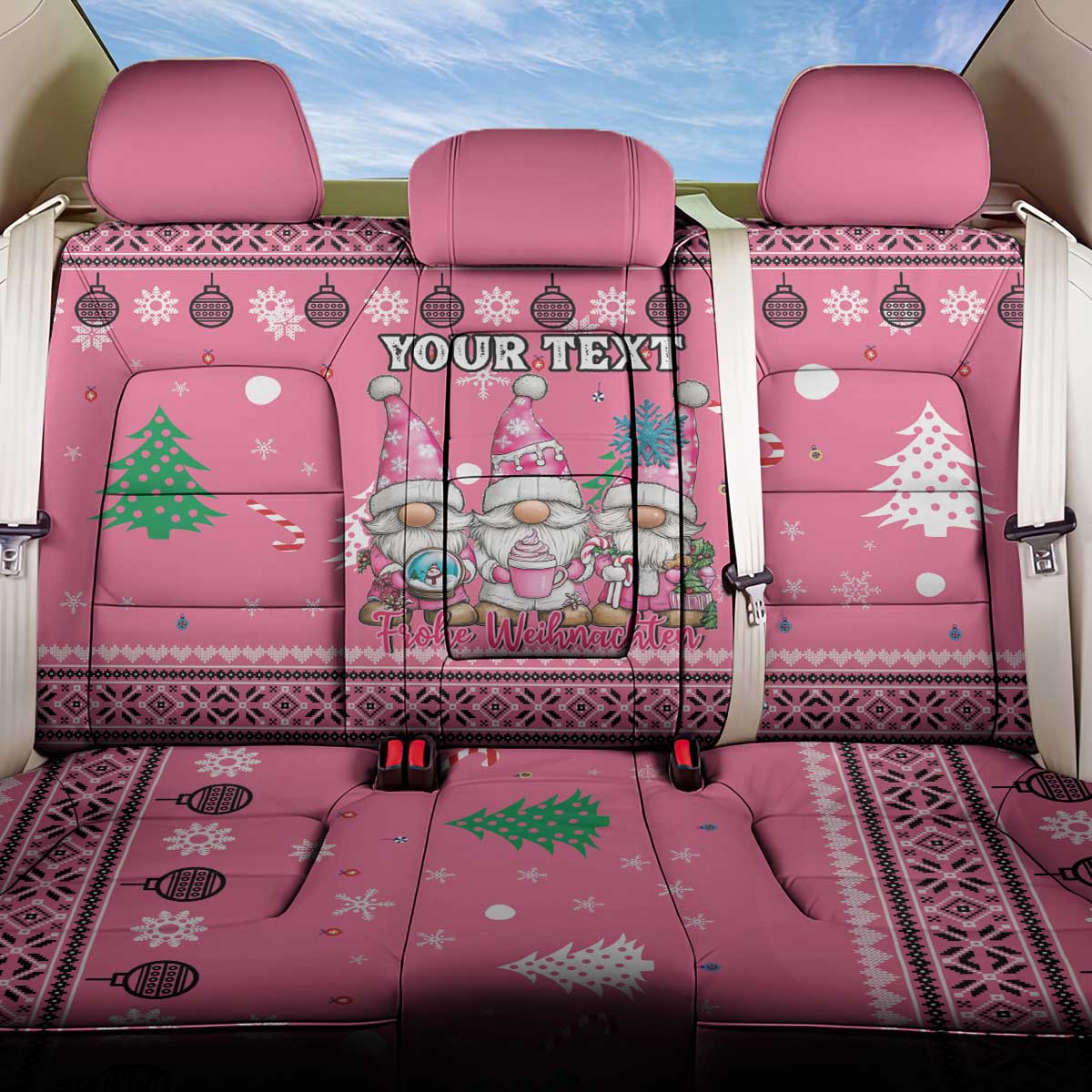 Personalised Germany Christmas Back Car Seat Cover Cute Pink Gnome Frohe Weihnachten - Wonder Print Shop