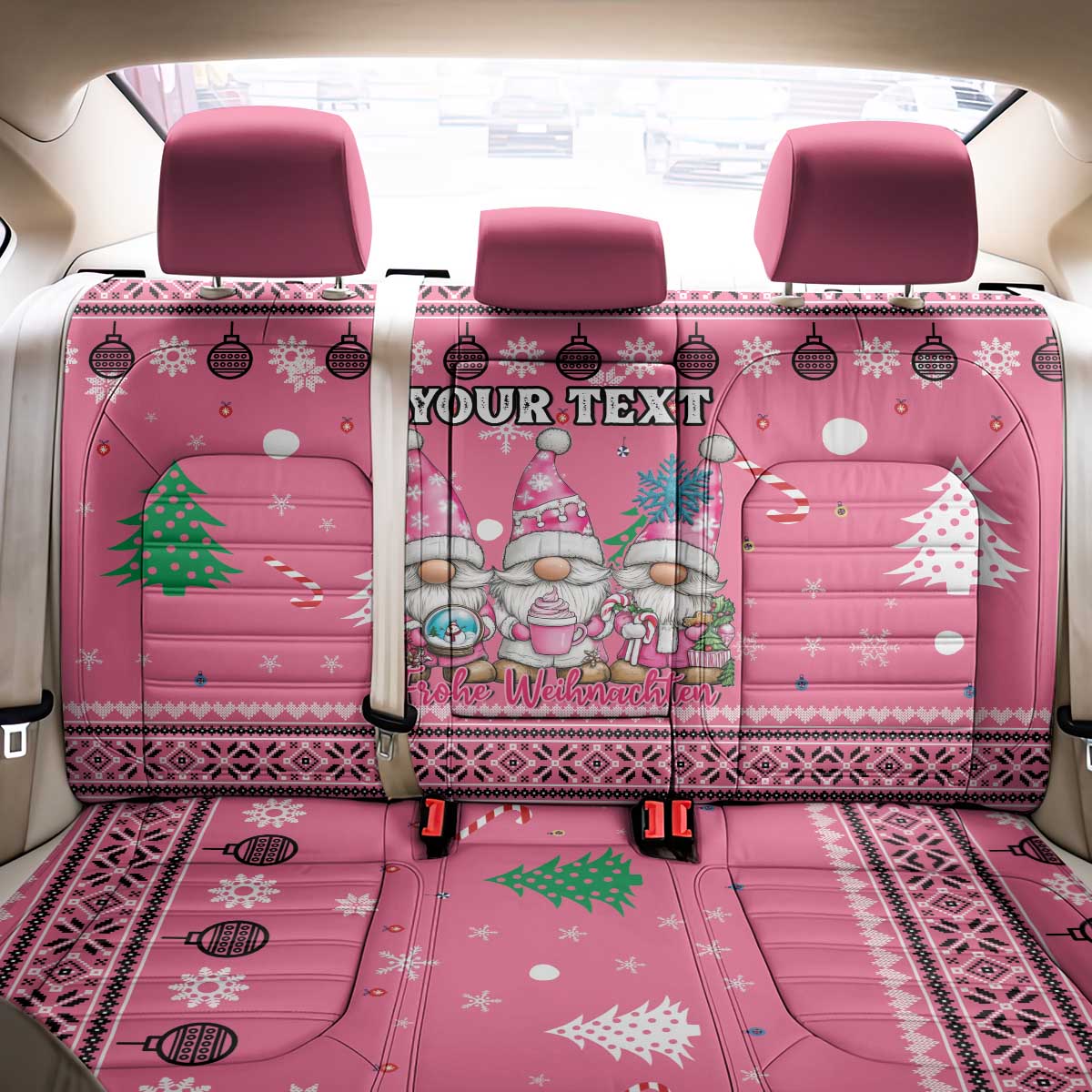 Personalised Germany Christmas Back Car Seat Cover Cute Pink Gnome Frohe Weihnachten - Wonder Print Shop
