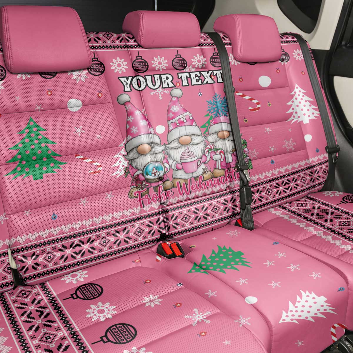 Personalised Germany Christmas Back Car Seat Cover Cute Pink Gnome Frohe Weihnachten - Wonder Print Shop
