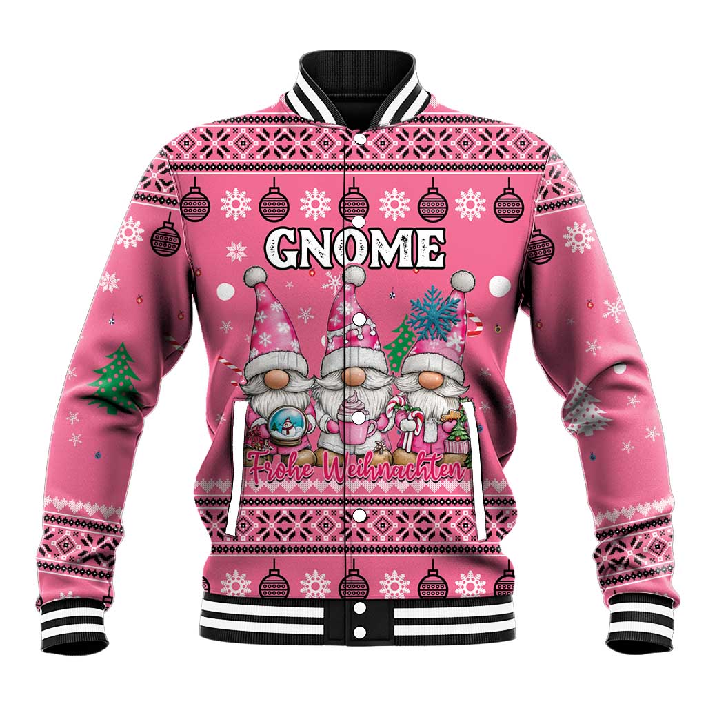 Personalised Germany Christmas Baseball Jacket Cute Pink Gnome Frohe Weihnachten - Wonder Print Shop