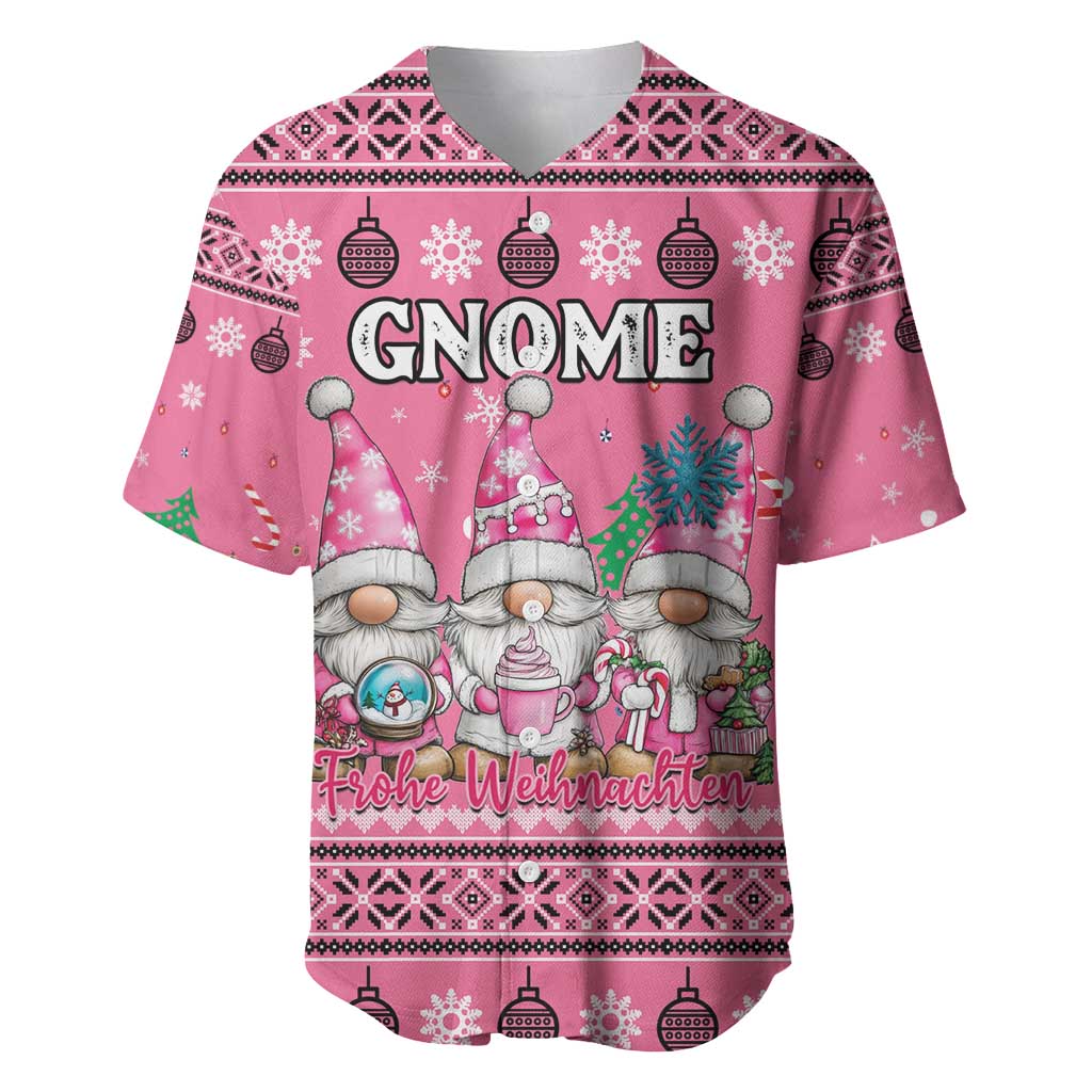 Personalised Germany Christmas Baseball Jersey Cute Pink Gnome Frohe Weihnachten - Wonder Print Shop