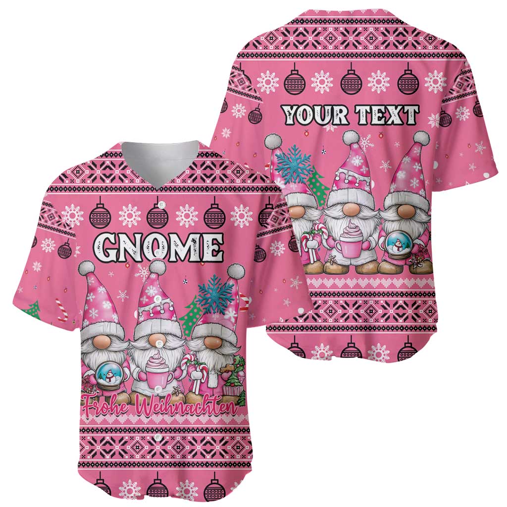 Personalised Germany Christmas Baseball Jersey Cute Pink Gnome Frohe Weihnachten - Wonder Print Shop