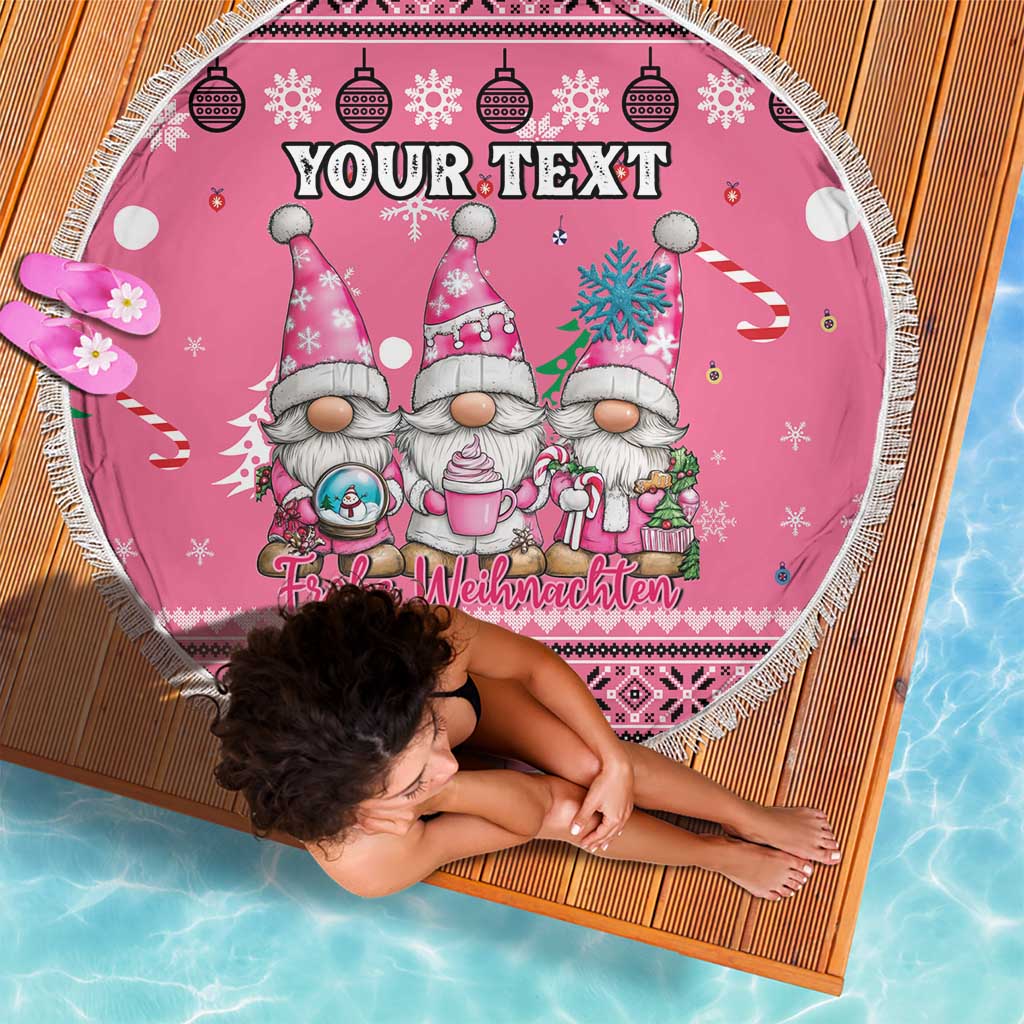 Personalised Germany Christmas Beach Blanket Cute Pink Gnome Frohe Weihnachten - Wonder Print Shop