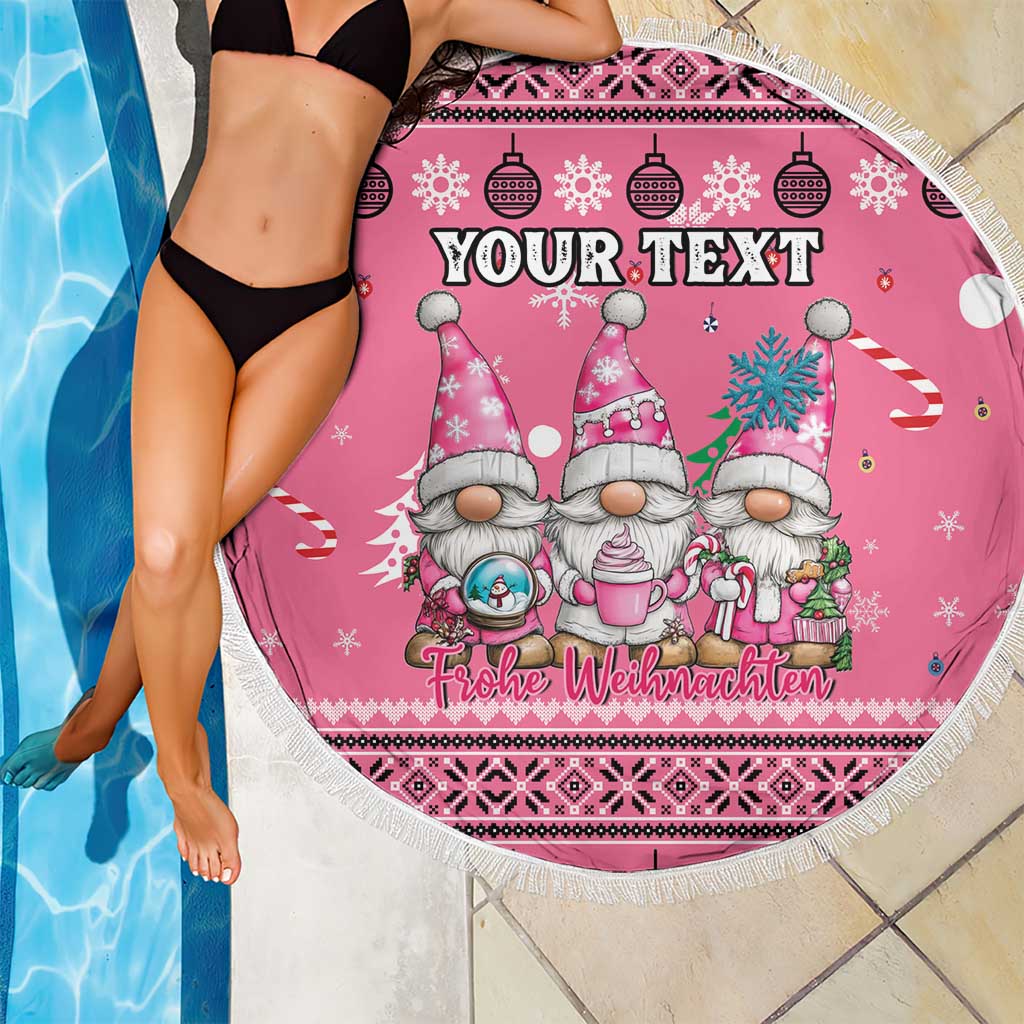 Personalised Germany Christmas Beach Blanket Cute Pink Gnome Frohe Weihnachten - Wonder Print Shop