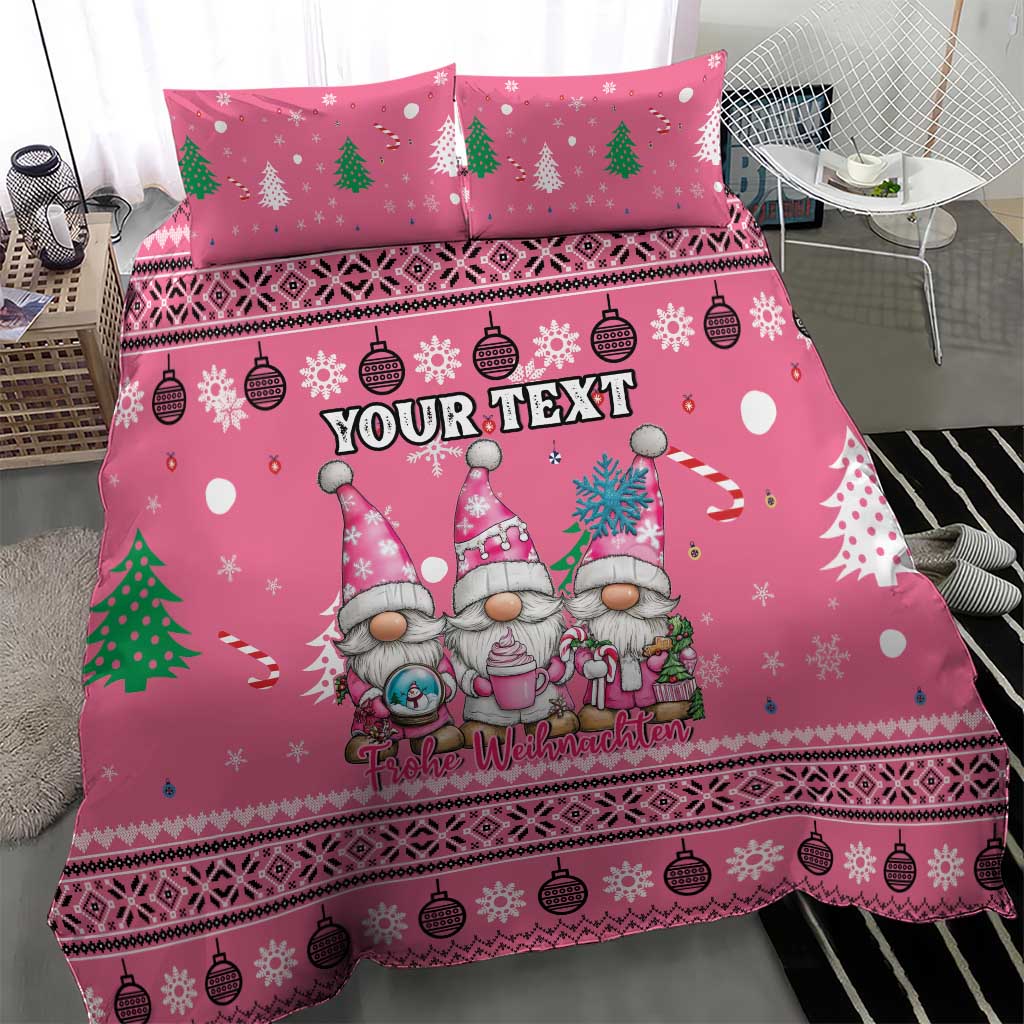 Personalised Germany Christmas Bedding Set Cute Pink Gnome Frohe Weihnachten - Wonder Print Shop