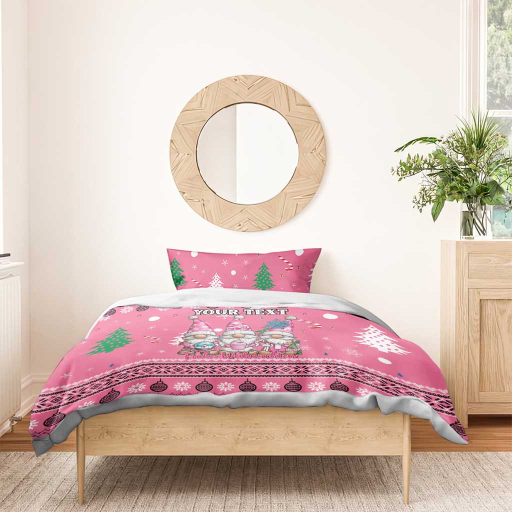 Personalised Germany Christmas Bedding Set Cute Pink Gnome Frohe Weihnachten - Wonder Print Shop