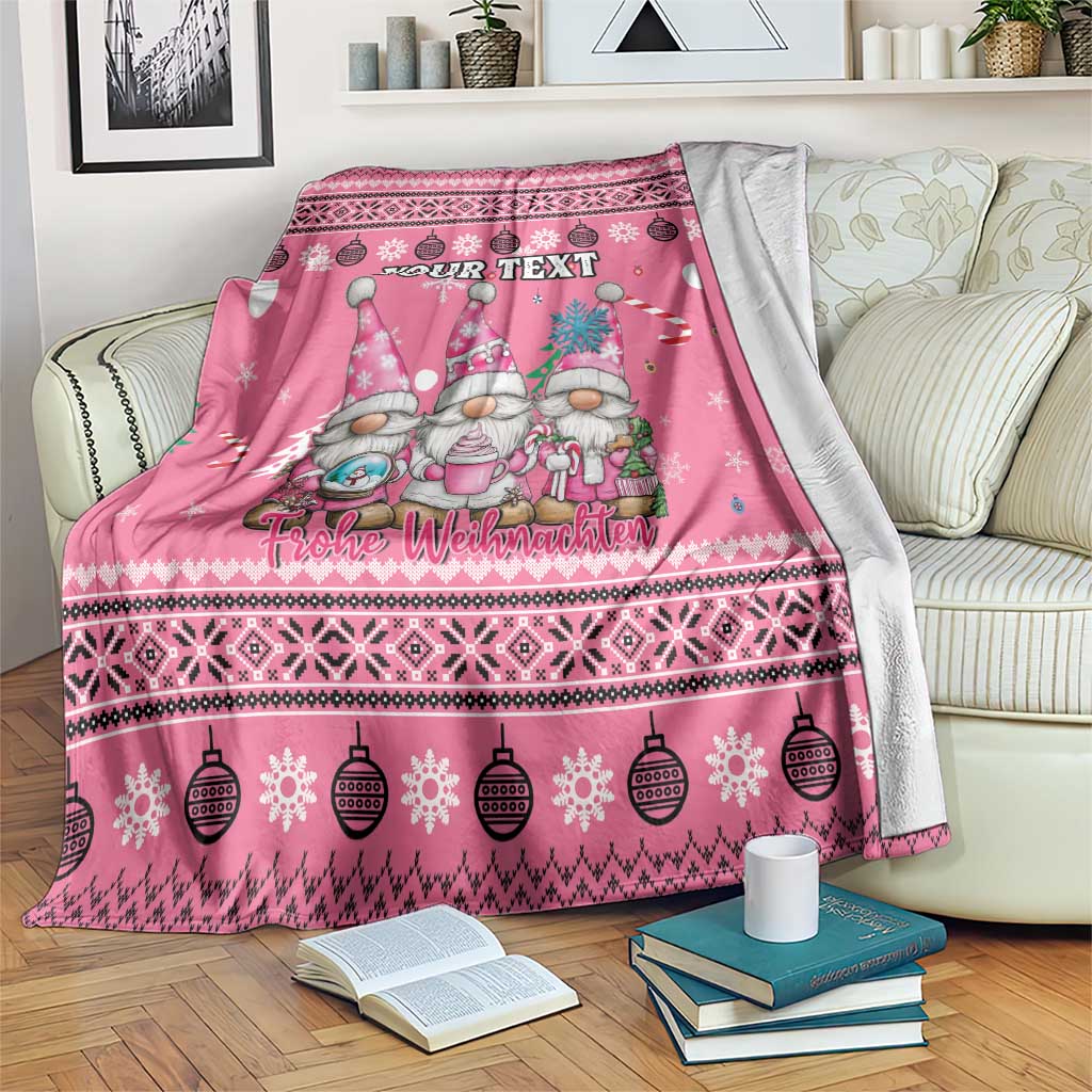 Personalised Germany Christmas Blanket Cute Pink Gnome Frohe Weihnachten
