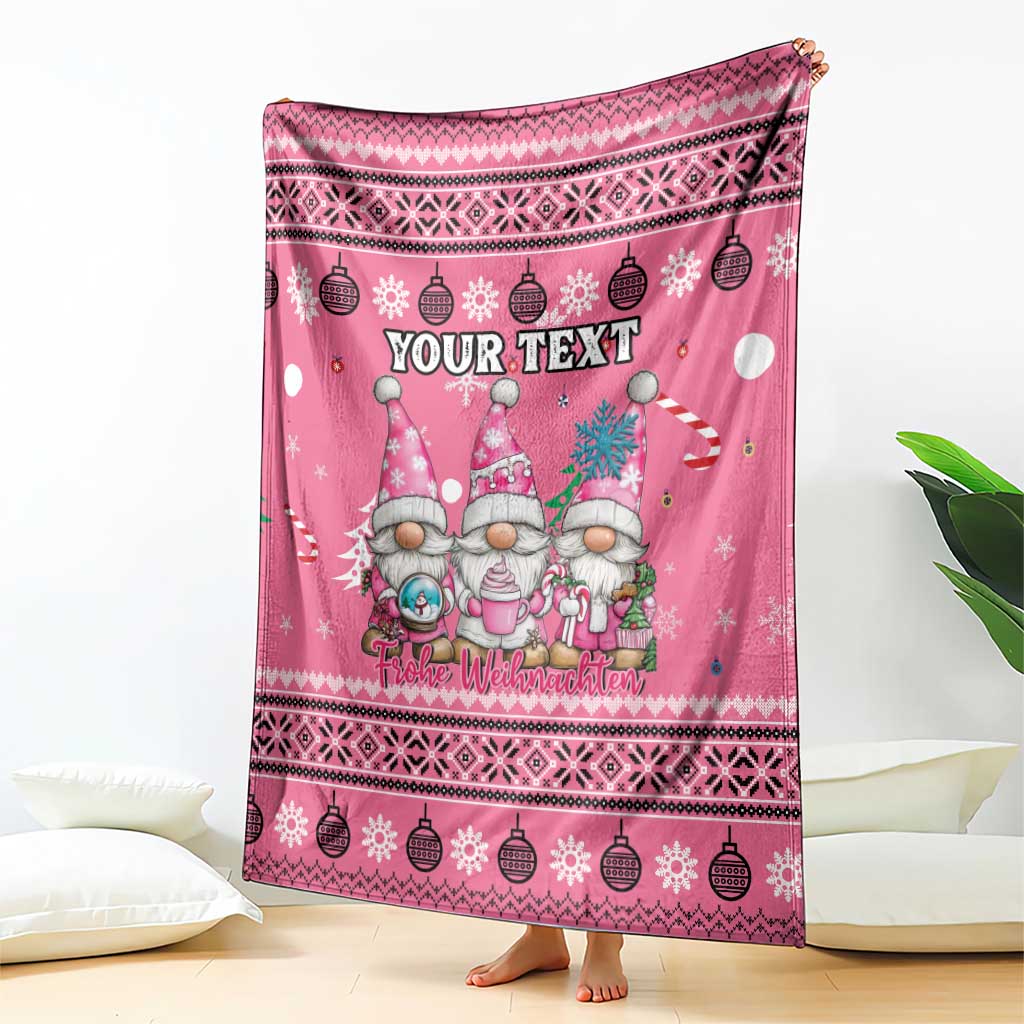 Personalised Germany Christmas Blanket Cute Pink Gnome Frohe Weihnachten