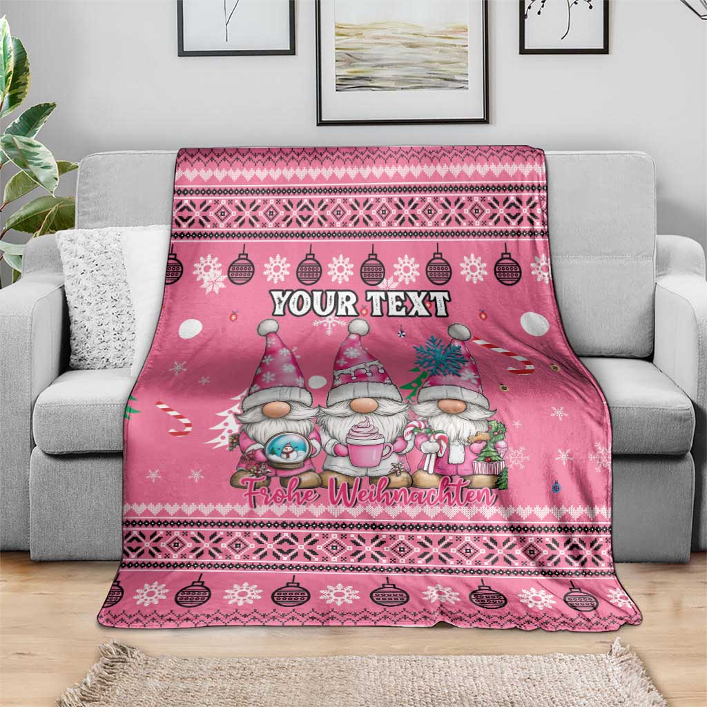 Personalised Germany Christmas Blanket Cute Pink Gnome Frohe Weihnachten