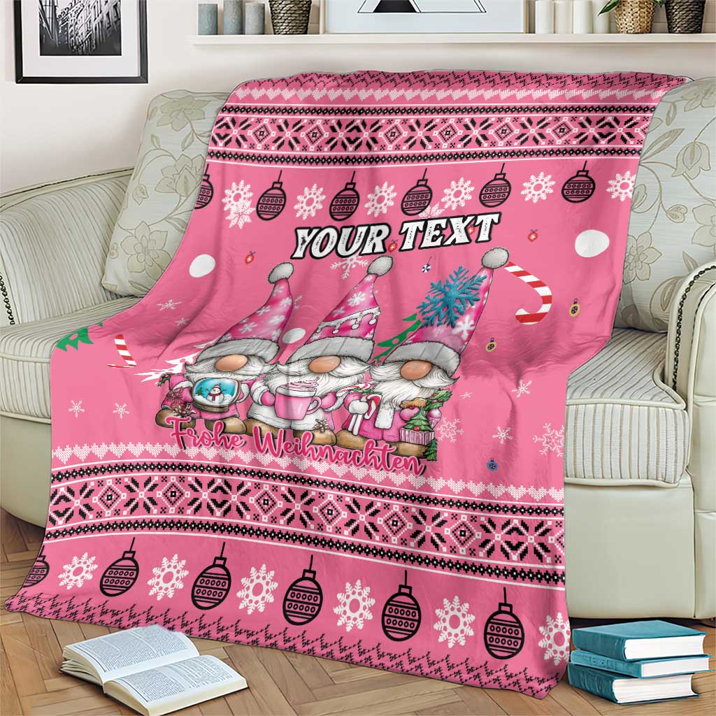 Personalised Germany Christmas Blanket Cute Pink Gnome Frohe Weihnachten