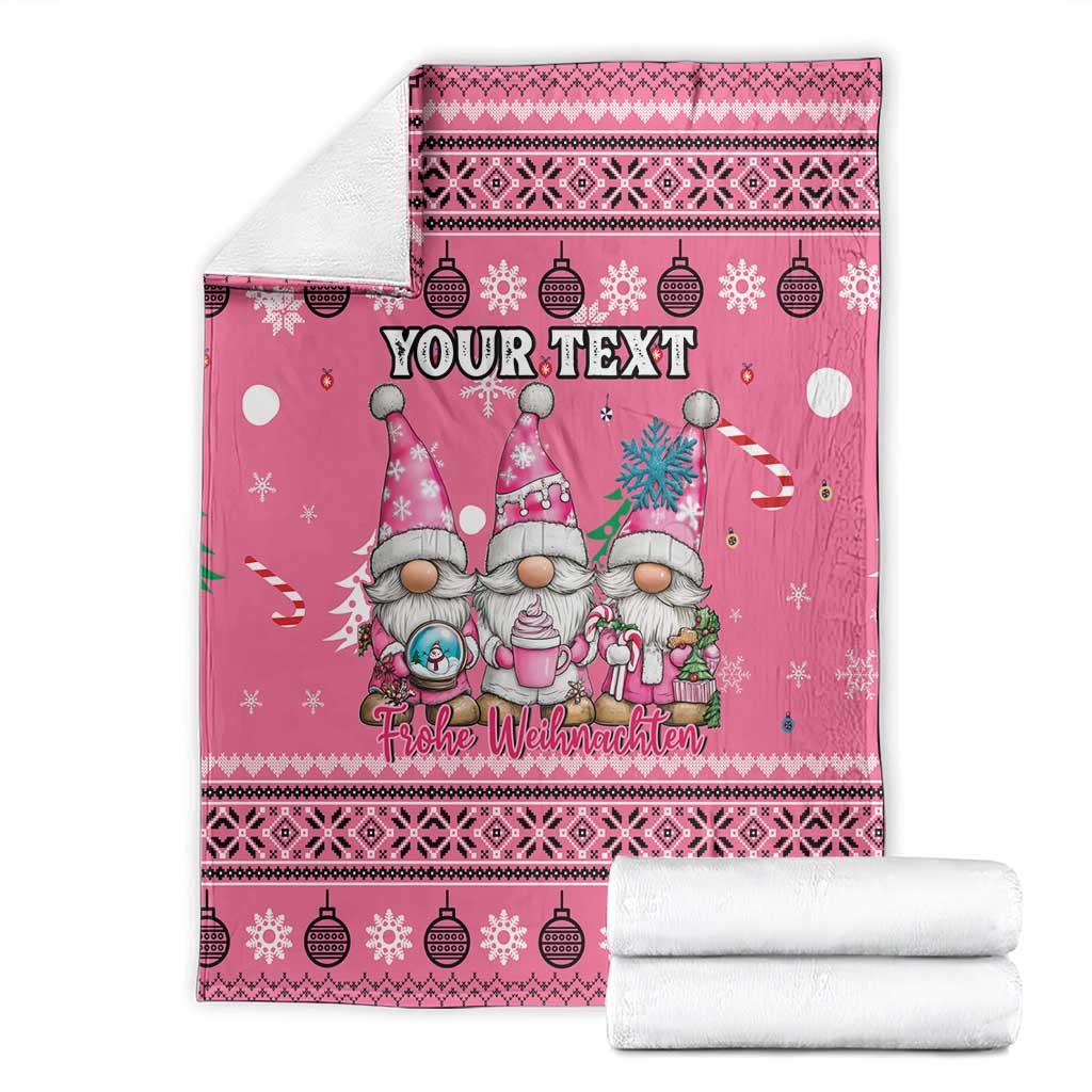Personalised Germany Christmas Blanket Cute Pink Gnome Frohe Weihnachten