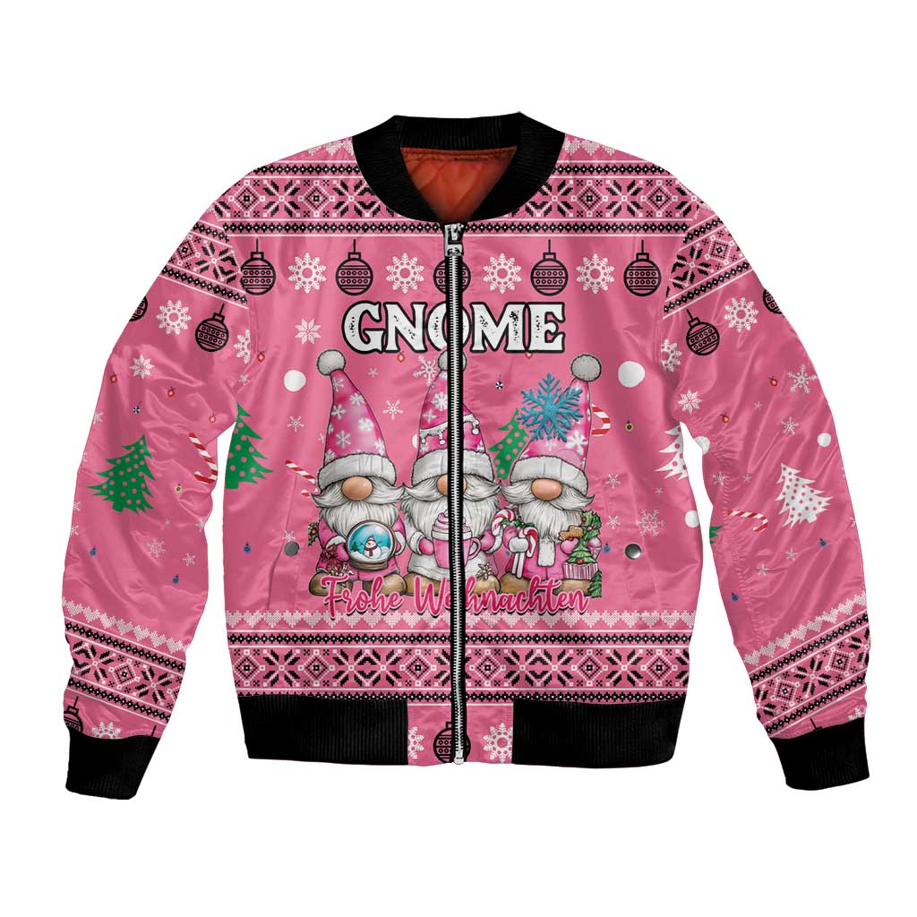 Personalised Germany Christmas Bomber Jacket Cute Pink Gnome Frohe Weihnachten - Wonder Print Shop