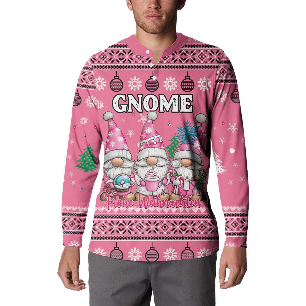 Personalised Germany Christmas Button Sweatshirt Cute Pink Gnome Frohe Weihnachten - Wonder Print Shop