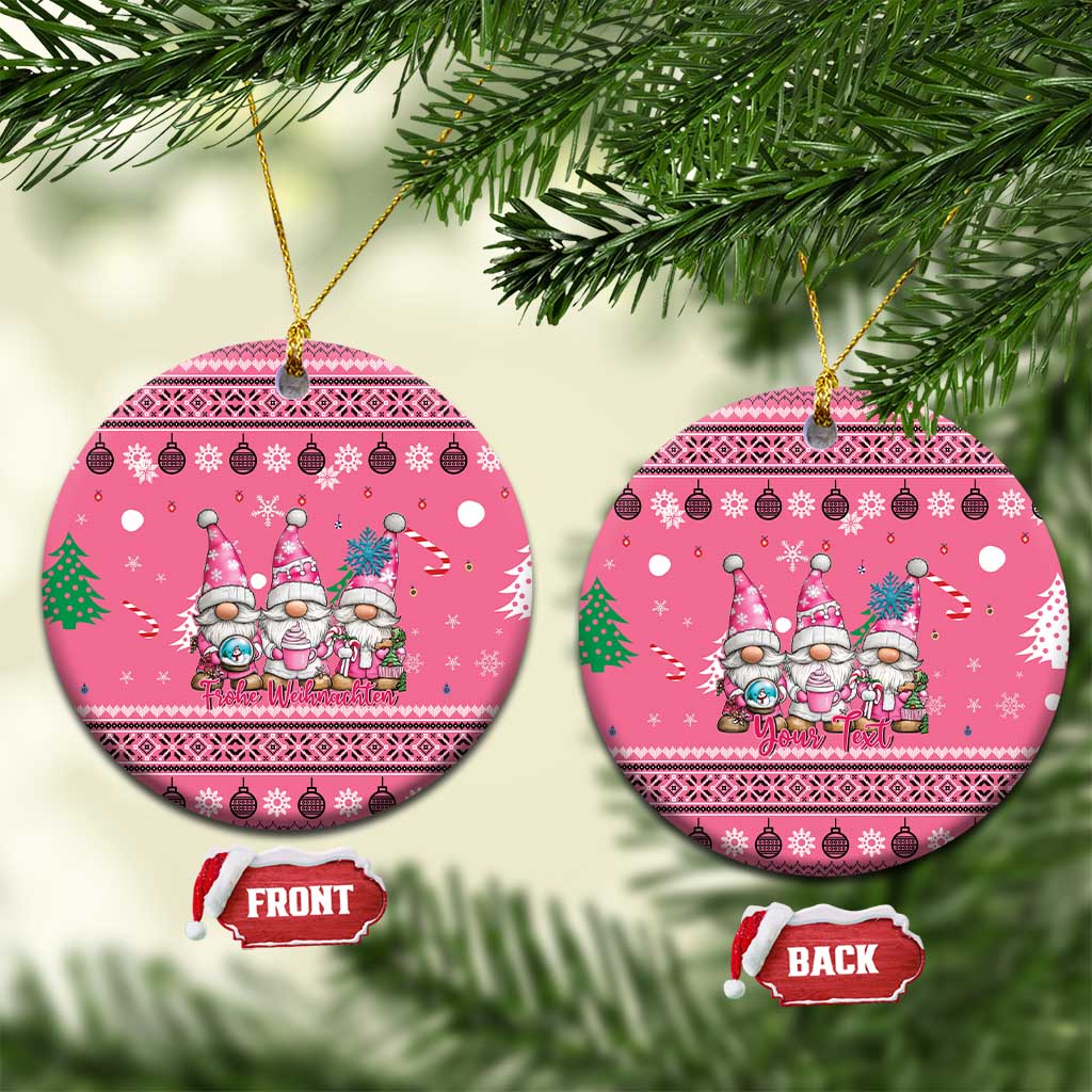 Personalised Germany Christmas Ceramic Ornament Cute Pink Gnome Frohe Weihnachten - Wonder Print Shop