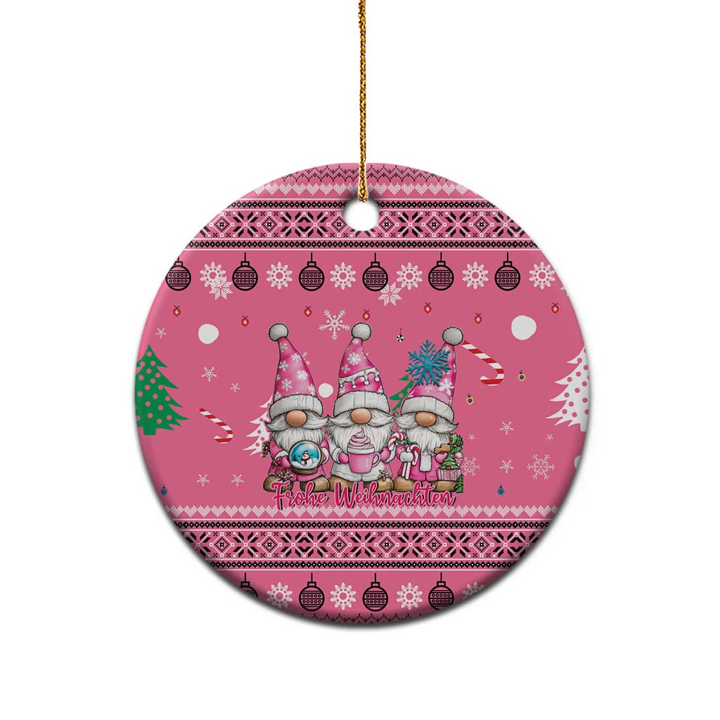 Personalised Germany Christmas Ceramic Ornament Cute Pink Gnome Frohe Weihnachten - Wonder Print Shop