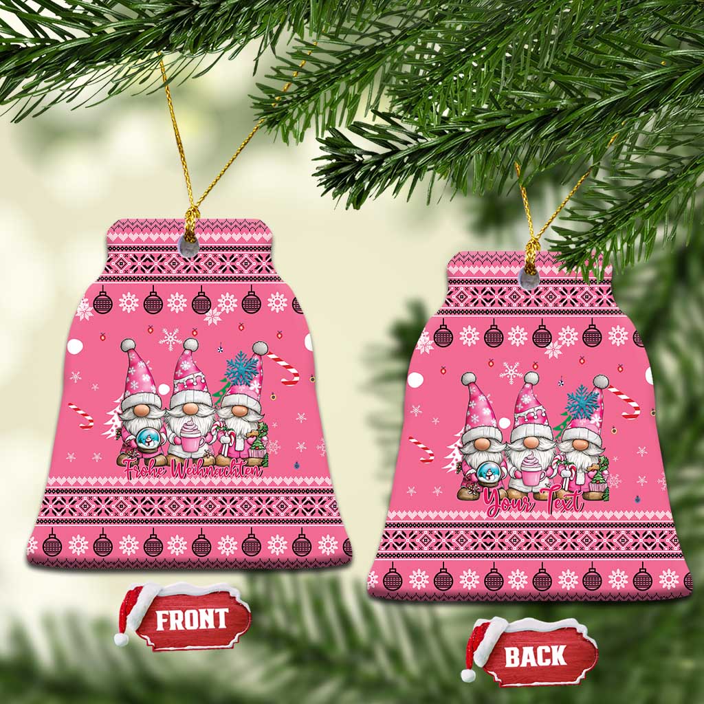 Personalised Germany Christmas Ceramic Ornament Cute Pink Gnome Frohe Weihnachten - Wonder Print Shop
