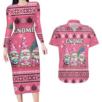 Personalised Germany Christmas Couples Matching Long Sleeve Bodycon Dress and Hawaiian Shirt Cute Pink Gnome Frohe Weihnachten - Wonder Print Shop