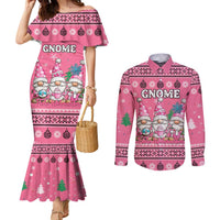Personalised Germany Christmas Couples Matching Mermaid Dress and Long Sleeve Button Shirt Cute Pink Gnome Frohe Weihnachten