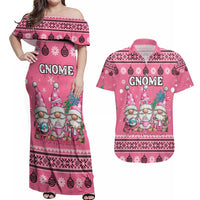 Personalised Germany Christmas Couples Matching Off Shoulder Maxi Dress and Hawaiian Shirt Cute Pink Gnome Frohe Weihnachten - Wonder Print Shop