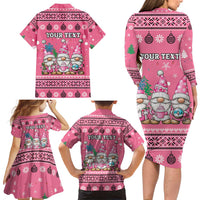 Personalised Germany Christmas Family Matching Long Sleeve Bodycon Dress and Hawaiian Shirt Cute Pink Gnome Frohe Weihnachten - Wonder Print Shop
