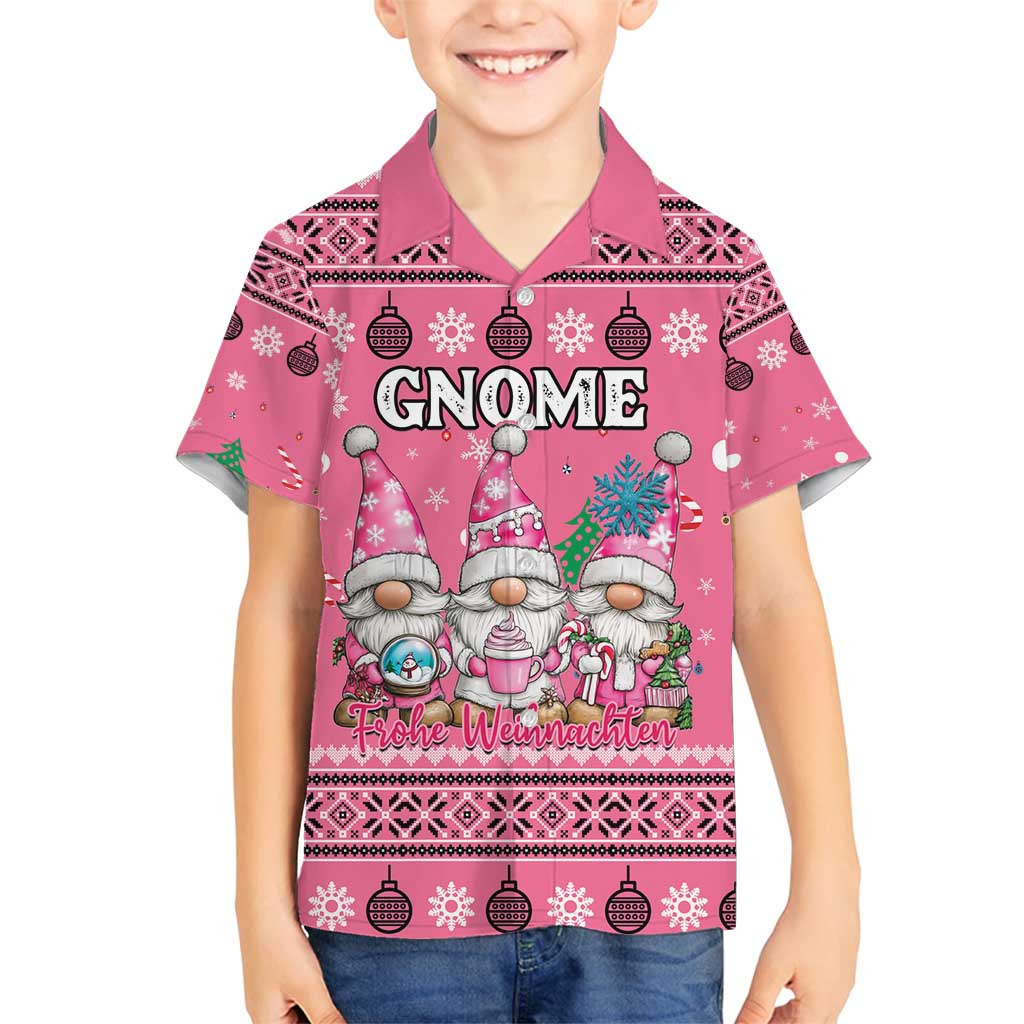 Personalised Germany Christmas Family Matching Long Sleeve Bodycon Dress and Hawaiian Shirt Cute Pink Gnome Frohe Weihnachten - Wonder Print Shop