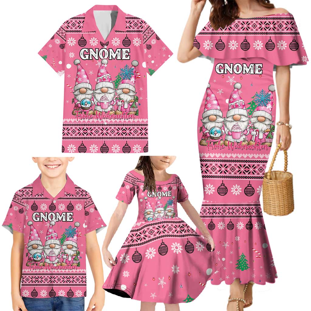 Personalised Germany Christmas Family Matching Mermaid Dress and Hawaiian Shirt Cute Pink Gnome Frohe Weihnachten - Wonder Print Shop