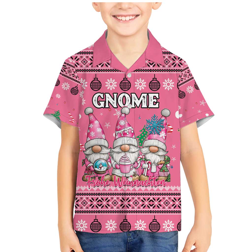 Personalised Germany Christmas Family Matching Mermaid Dress and Hawaiian Shirt Cute Pink Gnome Frohe Weihnachten - Wonder Print Shop