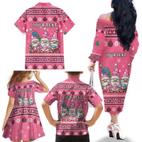 Personalised Germany Christmas Family Matching Off The Shoulder Long Sleeve Dress and Hawaiian Shirt Cute Pink Gnome Frohe Weihnachten - Wonder Print Shop