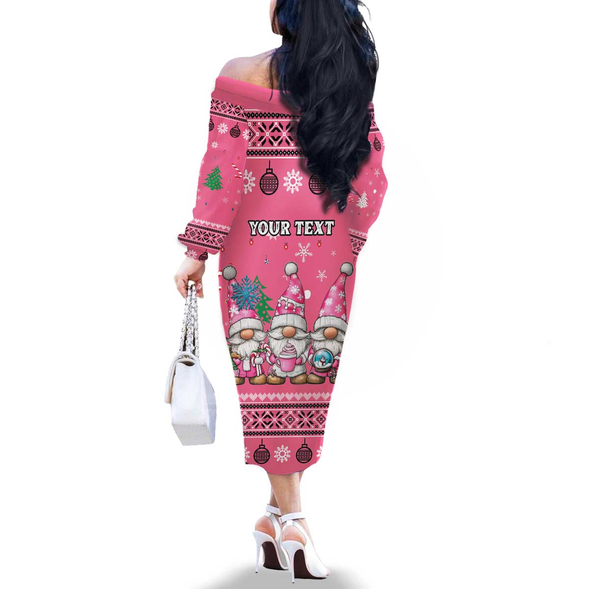 Personalised Germany Christmas Family Matching Off The Shoulder Long Sleeve Dress and Hawaiian Shirt Cute Pink Gnome Frohe Weihnachten - Wonder Print Shop