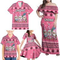 Personalised Germany Christmas Family Matching Off Shoulder Maxi Dress and Hawaiian Shirt Cute Pink Gnome Frohe Weihnachten - Wonder Print Shop