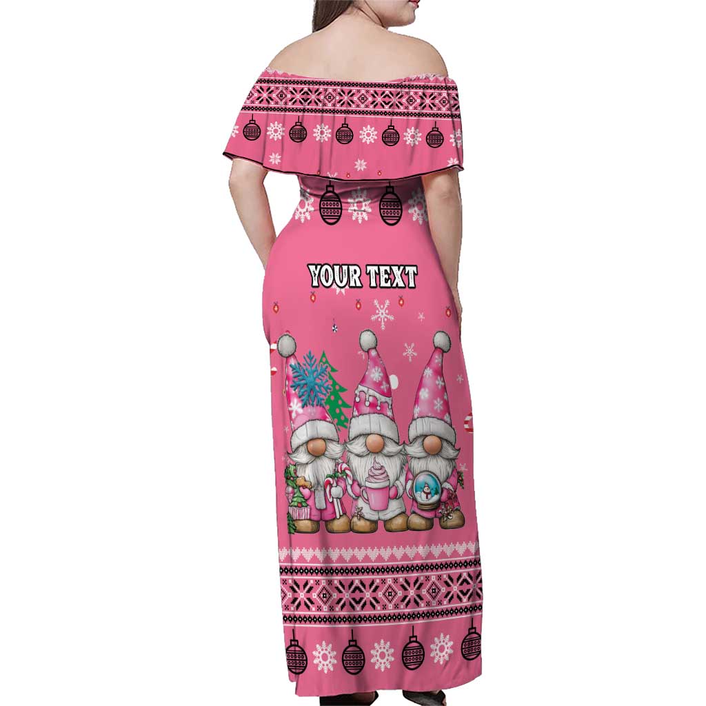 Personalised Germany Christmas Family Matching Off Shoulder Maxi Dress and Hawaiian Shirt Cute Pink Gnome Frohe Weihnachten - Wonder Print Shop