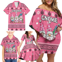 Personalised Germany Christmas Family Matching Off Shoulder Short Dress and Hawaiian Shirt Cute Pink Gnome Frohe Weihnachten - Wonder Print Shop