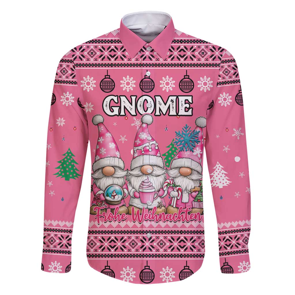 Personalised Germany Christmas Family Matching Off Shoulder Short Dress and Hawaiian Shirt Cute Pink Gnome Frohe Weihnachten - Wonder Print Shop