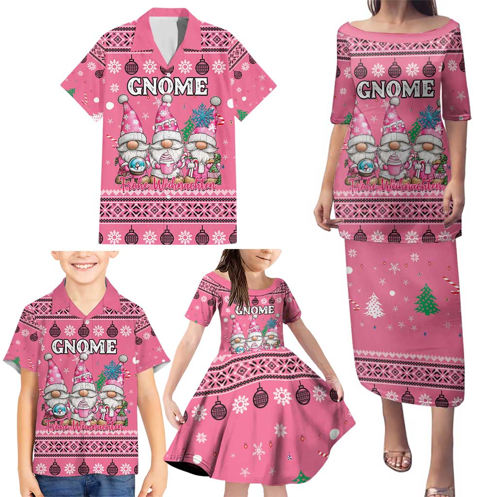 Personalised Germany Christmas Family Matching Puletasi and Hawaiian Shirt Cute Pink Gnome Frohe Weihnachten - Wonder Print Shop