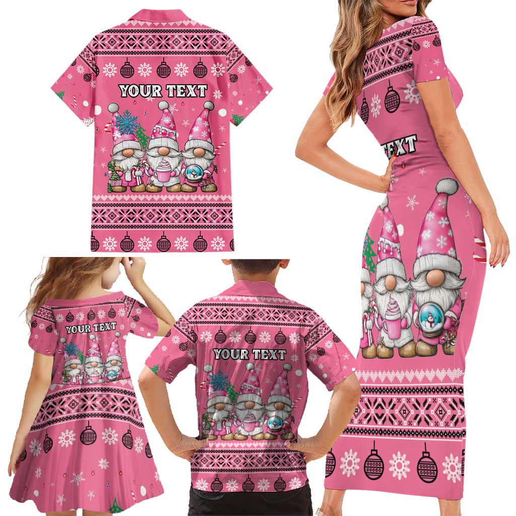 Personalised Germany Christmas Family Matching Short Sleeve Bodycon Dress and Hawaiian Shirt Cute Pink Gnome Frohe Weihnachten - Wonder Print Shop