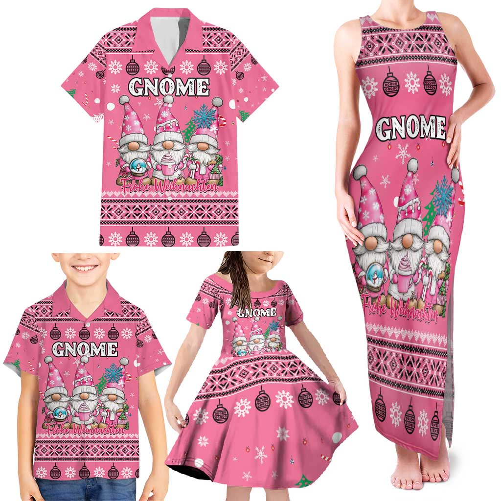 Personalised Germany Christmas Family Matching Tank Maxi Dress and Hawaiian Shirt Cute Pink Gnome Frohe Weihnachten - Wonder Print Shop