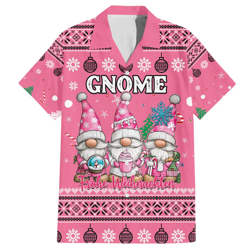 Personalised Germany Christmas Family Matching Tank Maxi Dress and Hawaiian Shirt Cute Pink Gnome Frohe Weihnachten - Wonder Print Shop