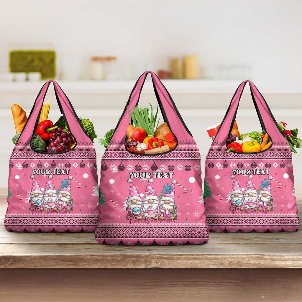 Personalised Germany Christmas Grocery Bag Cute Pink Gnome Frohe Weihnachten