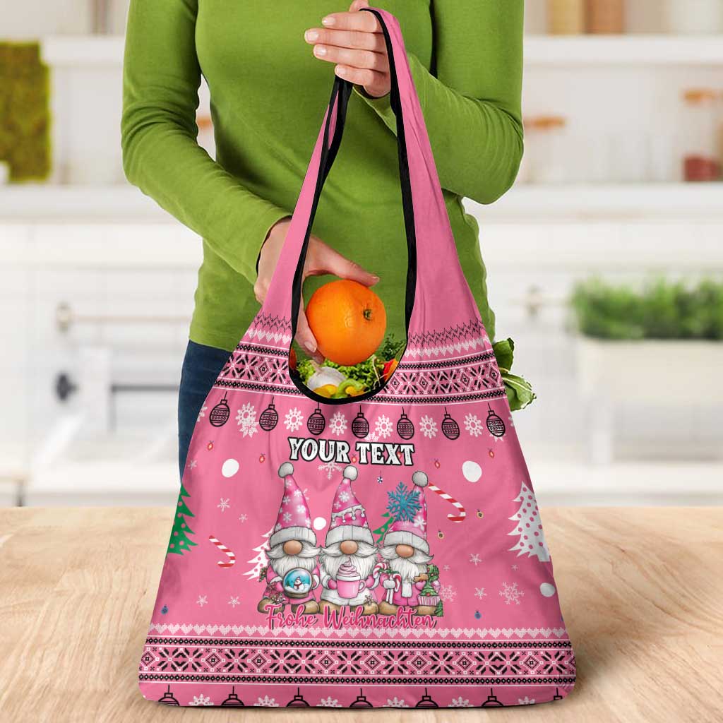 Personalised Germany Christmas Grocery Bag Cute Pink Gnome Frohe Weihnachten