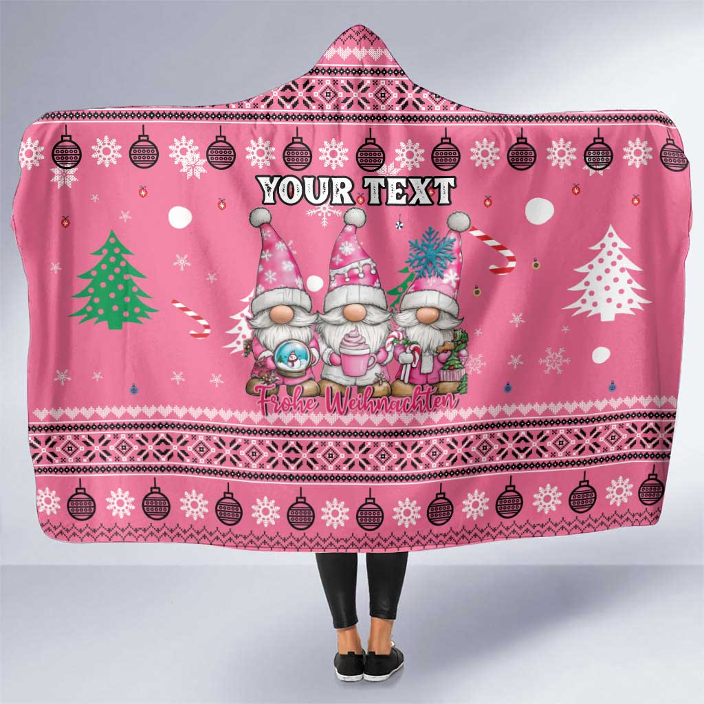 Personalised Germany Christmas Hooded Blanket Cute Pink Gnome Frohe Weihnachten