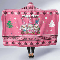 Personalised Germany Christmas Hooded Blanket Cute Pink Gnome Frohe Weihnachten